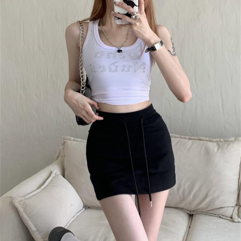 Jaro Léto Vysoký Pas Stahovací Šňůrka Zeštíhlující Sukně Mini Kapsáčové Sukně Pro Ženy Y2K Trendy Letní Krátká Sukně