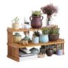 Mini Bamboo Desktop Flower Stand for Office or Window Sill - Wooden Potted Plant and Storage Rack.