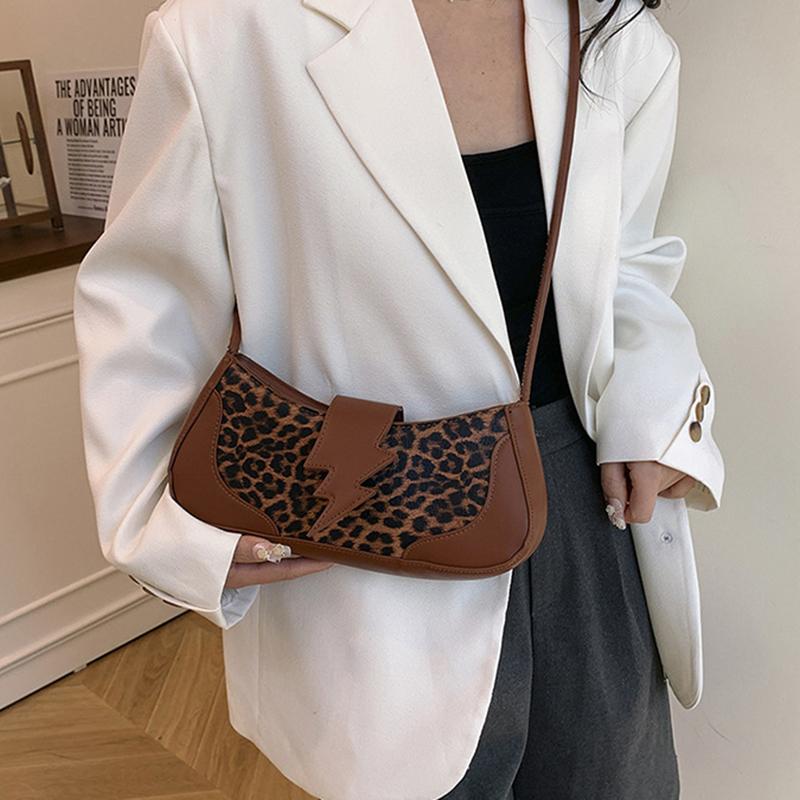 Leopard Print Shoulder Bag PU Leather Underarm Bag with Zipper Closure Cute Hobo Tote Handbag for Women Work Travel AVE
