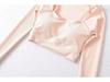 Women's Ribbed Long Sleeve Yoga Top with Chest Pads - Quick-Dry Crop