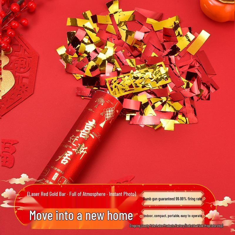 Housewarming Celebration Confetti Cannons - Red and Gold Handheld Ribbons for New Home Ceremony
