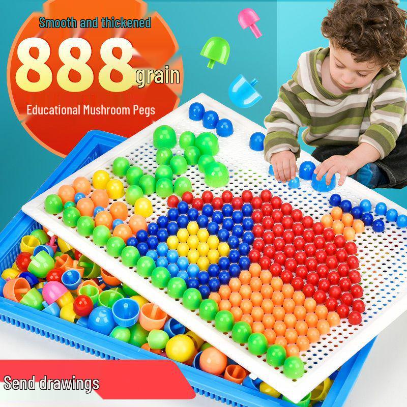 Mushroom Nails Building Blocks & Pixel Art Beads - Educational Puzzle for Early Childhood Development