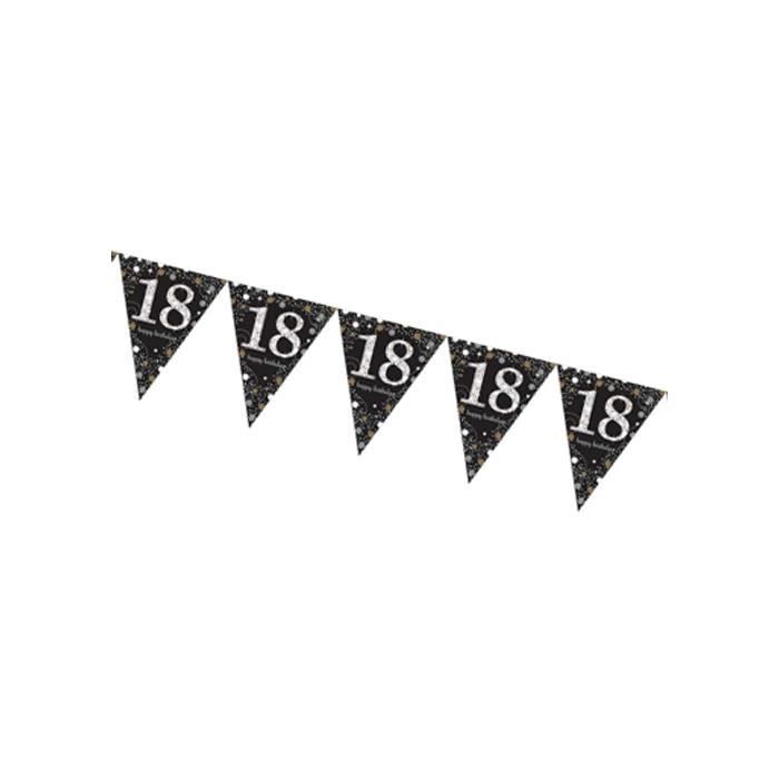Bunting - AMSCAN - 18e Anniversaire - Noir - Mousseux - 1,8 Mètres
