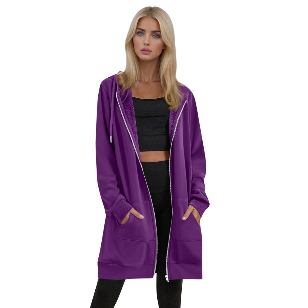 Women's Solid Color Zippered Sweatshirt Top Daily Casual Raglan Long Jacket (Without Hood Drawstring)