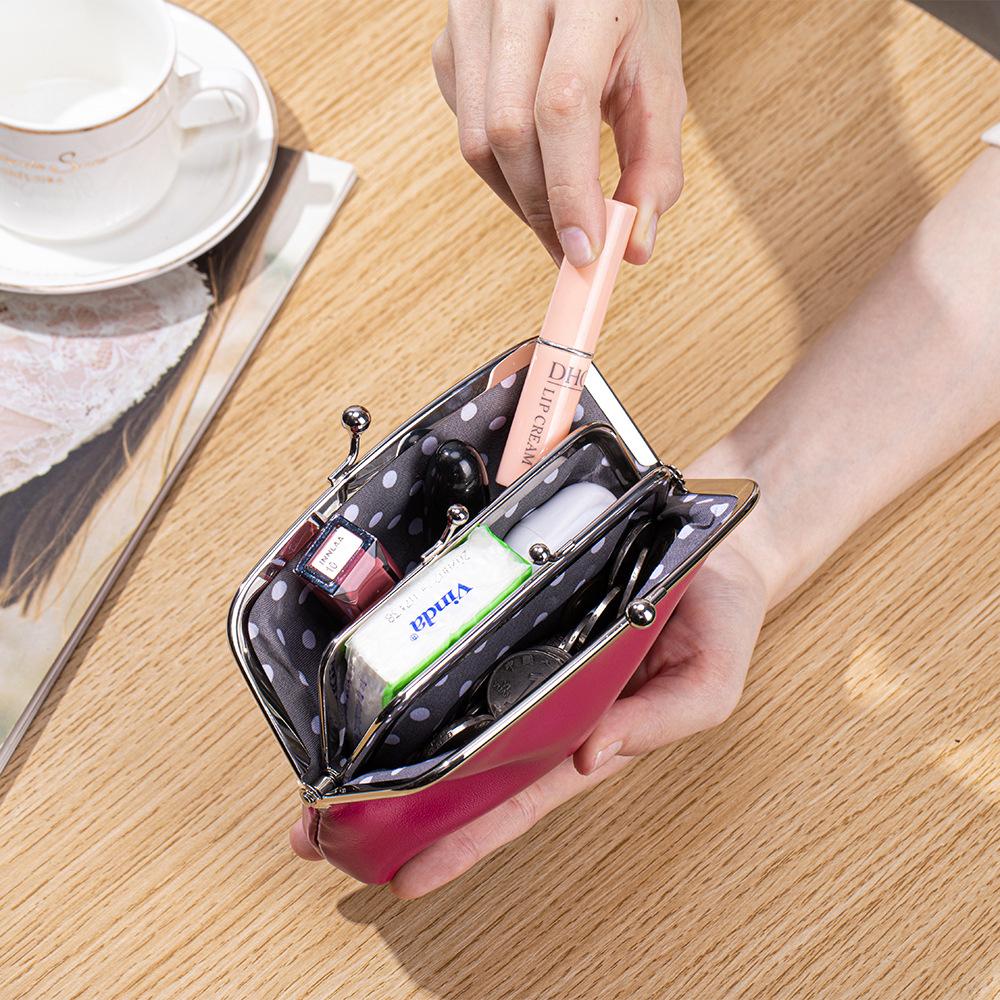 Pierwsza warstwa garbowana roślinnie woskowana olejem skóra bydlęca retro portmonetka damska wysoki zmysł wszechstronna podwójna klipsowa torba do przechowywania złoty klips