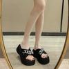 Height increase thick bottom fashion 2025 new small beach cool slippers women's rhinestone slippers women's summer wear