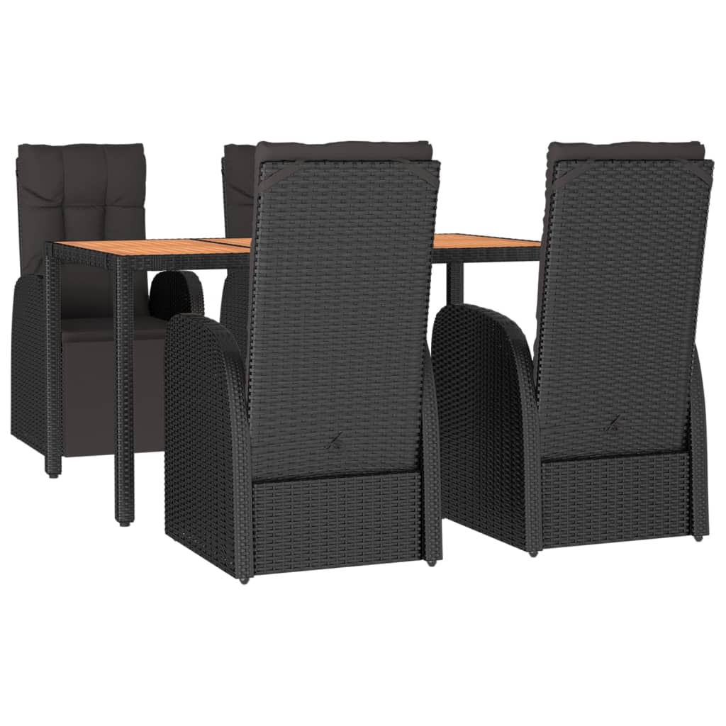 Vidaxl 5-Cz. Garden Furniture Set, Black, Poly Rattan and Acacia