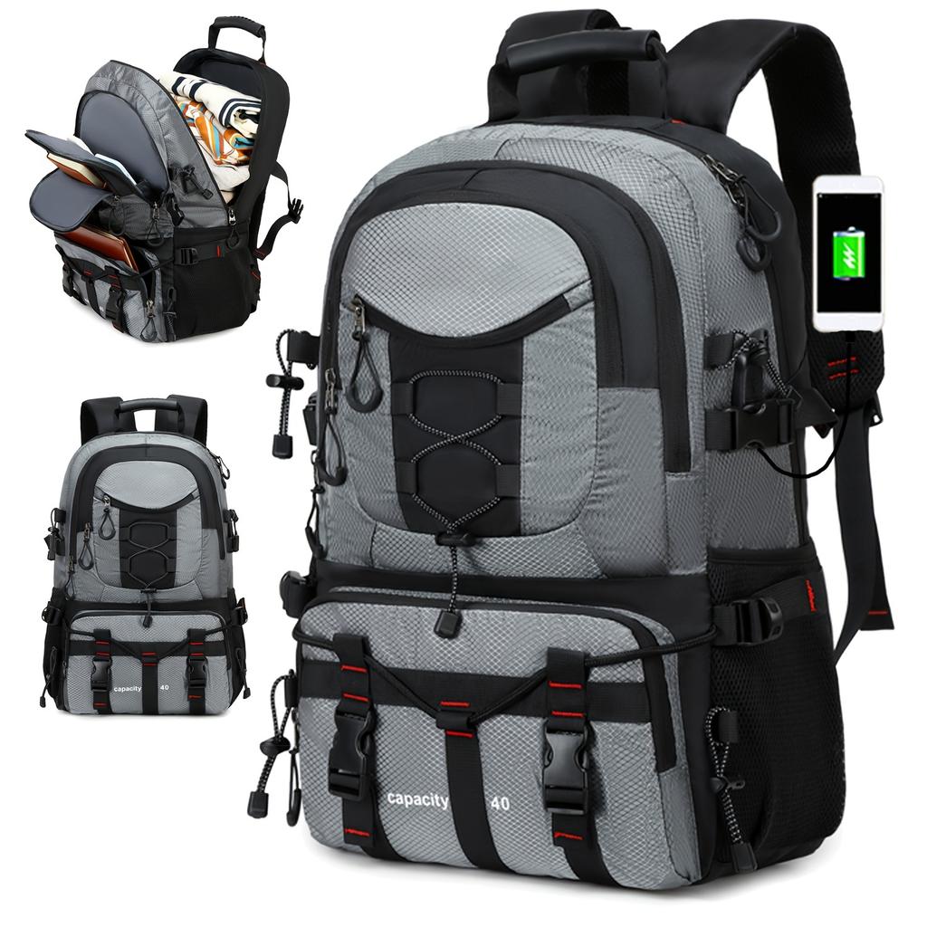 Lehký 10,57gal cestovní a turistický batoh s USB nabíjecím portem, nastavitelnými popruhy, odolným polyesterem, pojme 17palcový notebook
