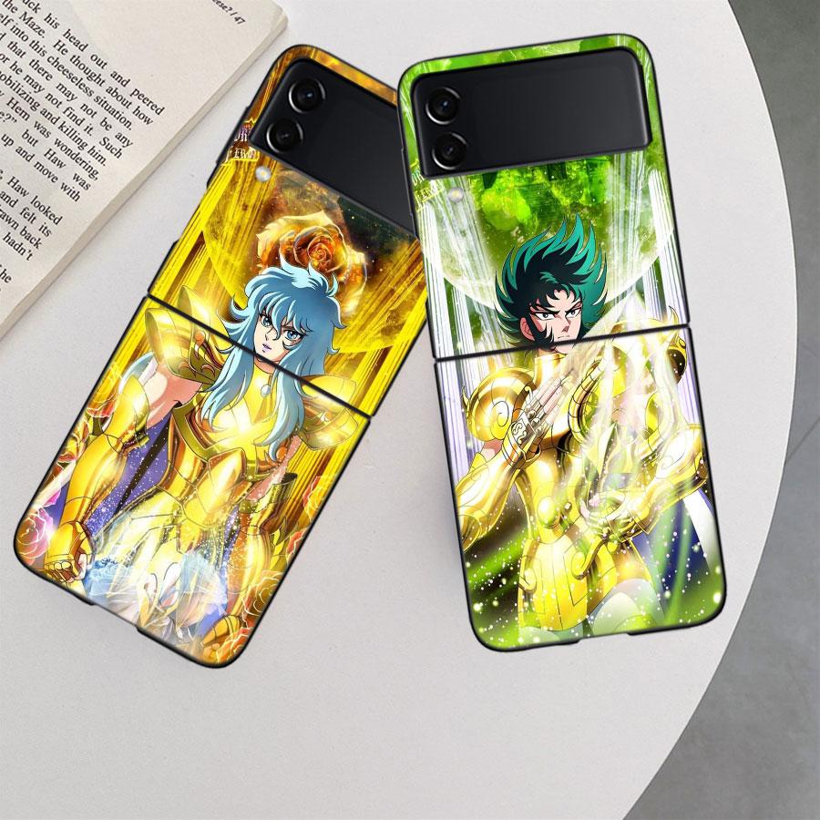 Saint Seiya Knights Of The Zodiac Phone Case For Samsung Z Flip 7 6 5G Galaxy Z Flip 5 4 3 Black Hard Cell Cover Luxury PC Shel