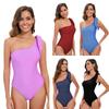 Women's Solid Color Nylon One-Piece Swimsuit with Asymmetric Knot Design – Fashionable Beachwear for Summer