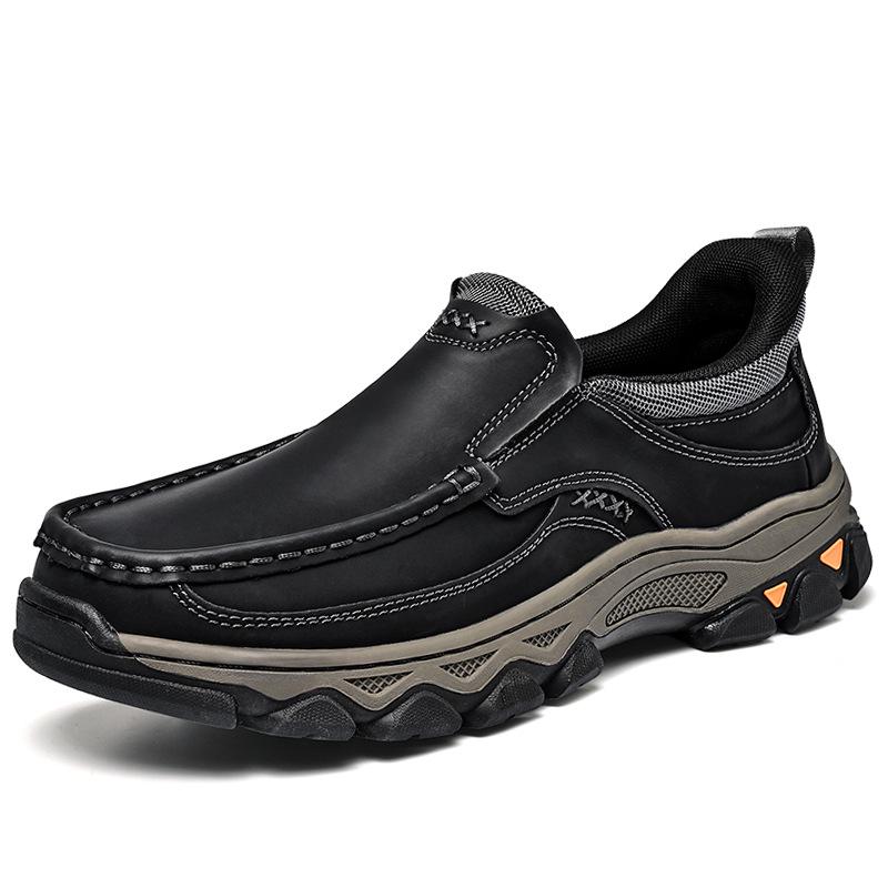 Men s Four Seasons Leather Slip-On Loafers: Thick Sole, Wear-Resistant, Casual Outdoor Shoes 45