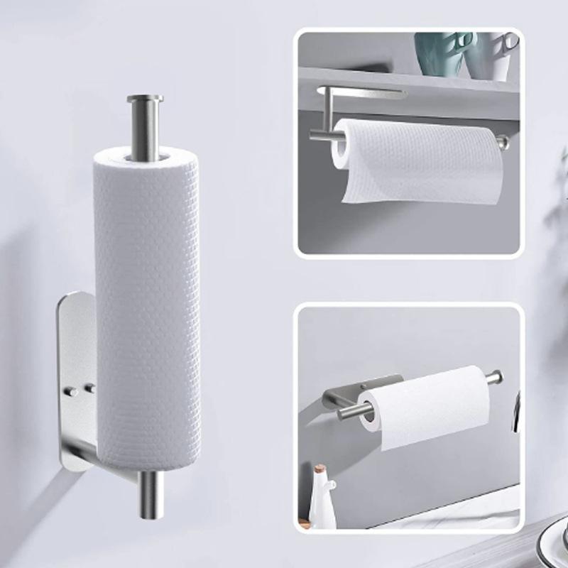 Stainless Steel Kitchen Paper Towel Holder No Drilling Self Adhesive Cabinet Storage Accessories Tissue Rack Toilet Roll Storage