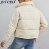 BITCED Women's Short Stand-Collar Down-Filled Cotton Jacket Simple Oversized Fit Zip-Up Puffer Coat Cotton Outerwear