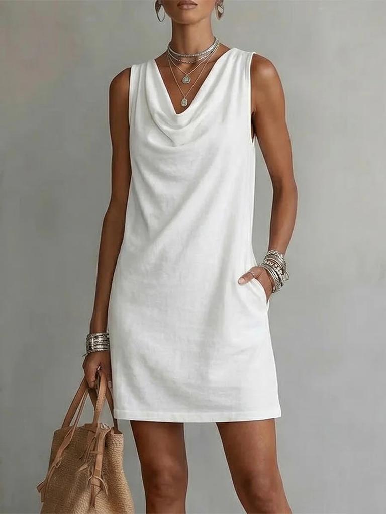Summer Fashion Women's New Solid Color Ruffled Collar Sleeveless Elegant Sexy Dress
