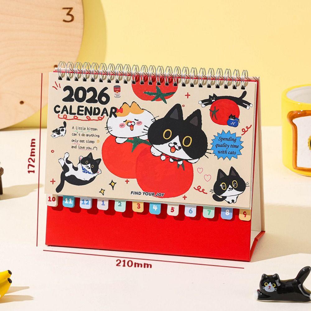 Cow Cat Series 2026 Desk Calendar Memo Notes One Month To View Tabletop Schedule Cartoon Coil Binding Monthly Calendar School