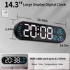 14.3" Digital Wall Clock with Remote Control, Large Display, LED Clock for Living Room, Bedroom, Auto-Dimming, 9 Color Night Light, Auto DST, Date,