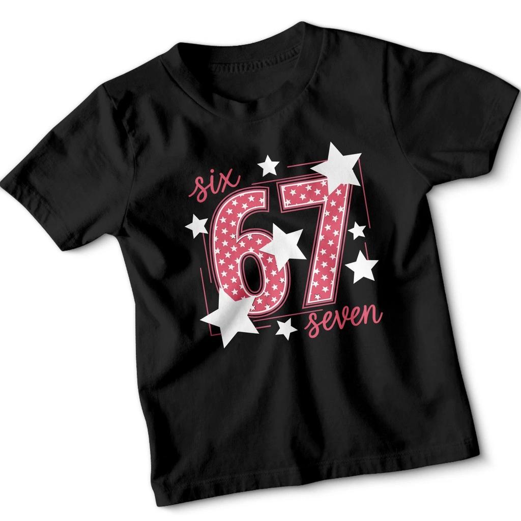 Kids Tshirt Number 67 Star Pink Purple Crew Neck Top Tee Youth Gift