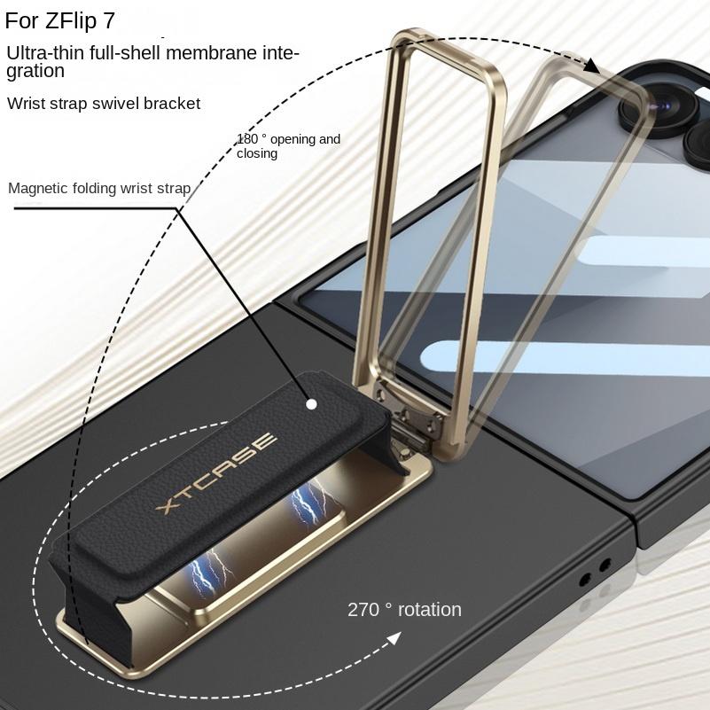 Wristband Holder and Front Glass Protector Ultra-thin All-inclusive Case for Samsung Galaxy Z Flip 7 Flip7 Camera Protect Cover
