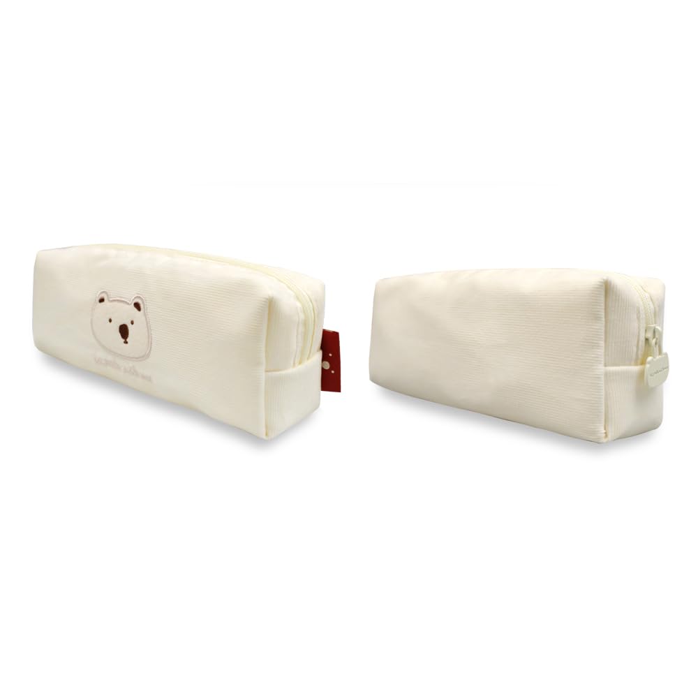 Kim Ha Chan Corduroy Face Pencil Pouch Korean Style Pencil Case (Ivory)