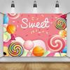 AWERT Polyester 6x3.6ft Sweet Candyland Banner - Colorful Lollipops Backdrop - Candy Land Theme Baby Shower & Dessert Birthday Party Decoration