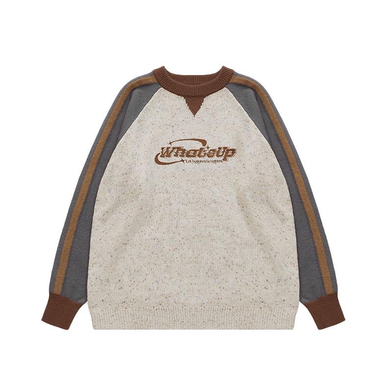 

INF Мужской ретро-свитер с контрастной строчкой в горошек - 2024 Осень/Зима Свободный топ с круглым вырезом Medium