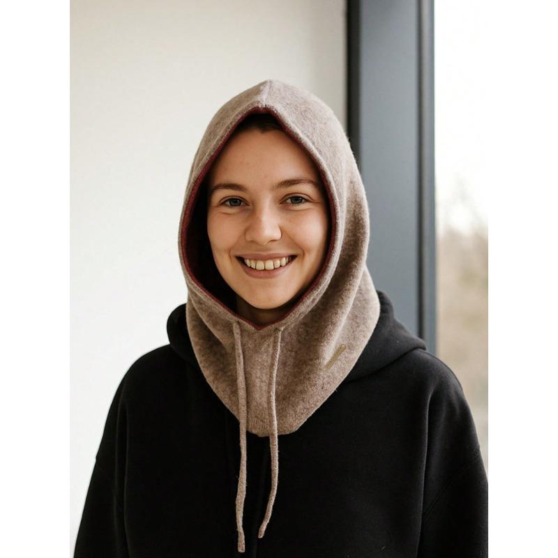 Ladies' 100% Cashmere Double-Sided Balaclava Hat With Label For Autumn&Winter Warmth Solid Color Drawstring Pullover Knitted Hat