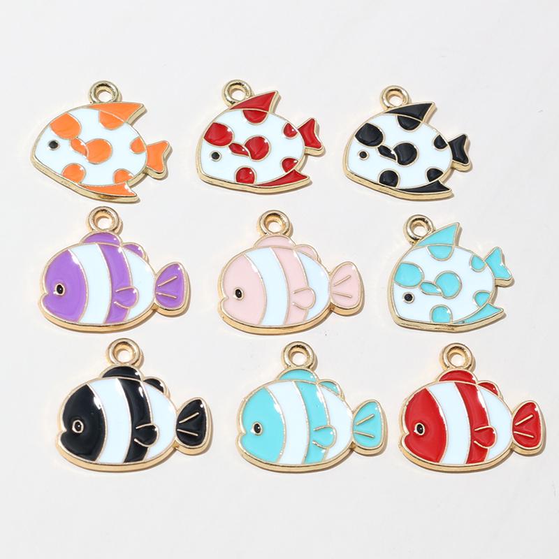 20pcs Enamel Fish Charms Pendant for Earrings Necklace Bracelet Findings Alloy Metal DIY Jewelry Making Accessories