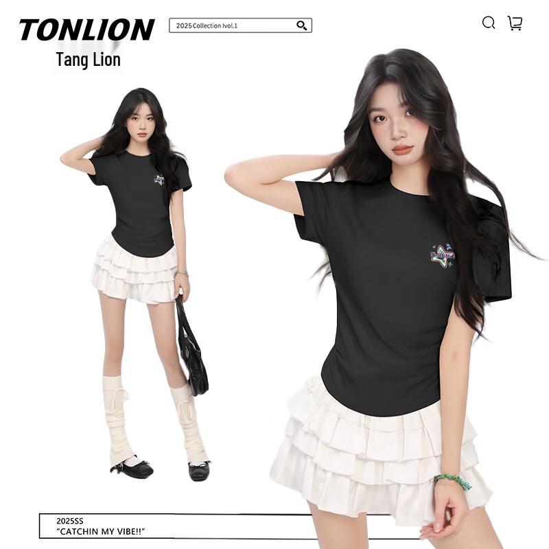 TonLion Women s Slim Fit Pleated Short Sleeve T-shirt L