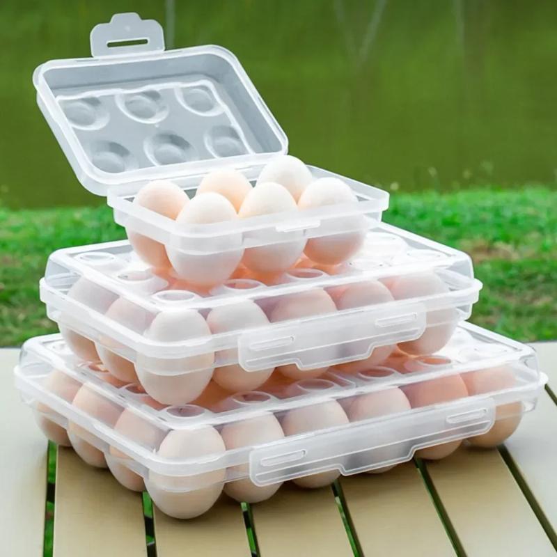 Egg Holder Plastic Egg Storage Box Egg Organizer for Fridge Portable Tray with Lid for Refrigerator Camping Hiking Outdoor