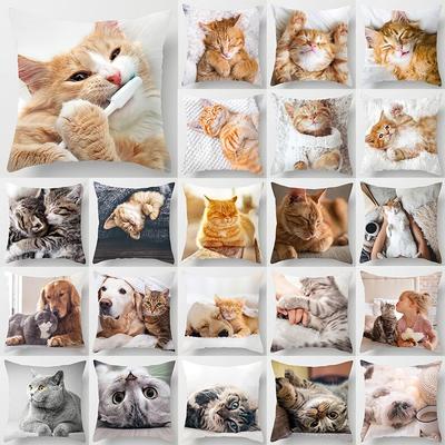 18 Inch Cat Collection Pillowcase Home and Office Decor Square Pillowcase