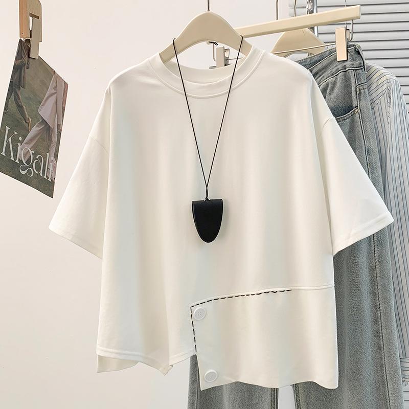 Chic Korean Style Summer Irregular Plus Size Slimming Short Sleeve T-shirt XL Plus Size