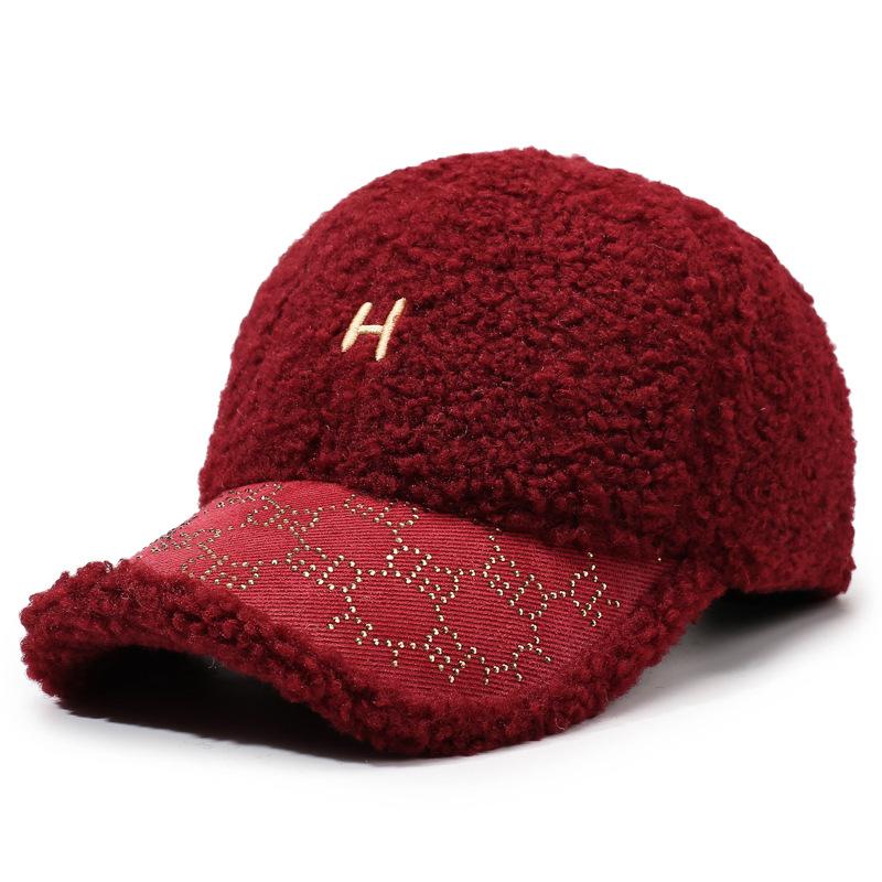 Autumn Winter Lamb Wool Baseball Cap Plush Warm Cap Large Head Circumference Embroidered Letter Cap