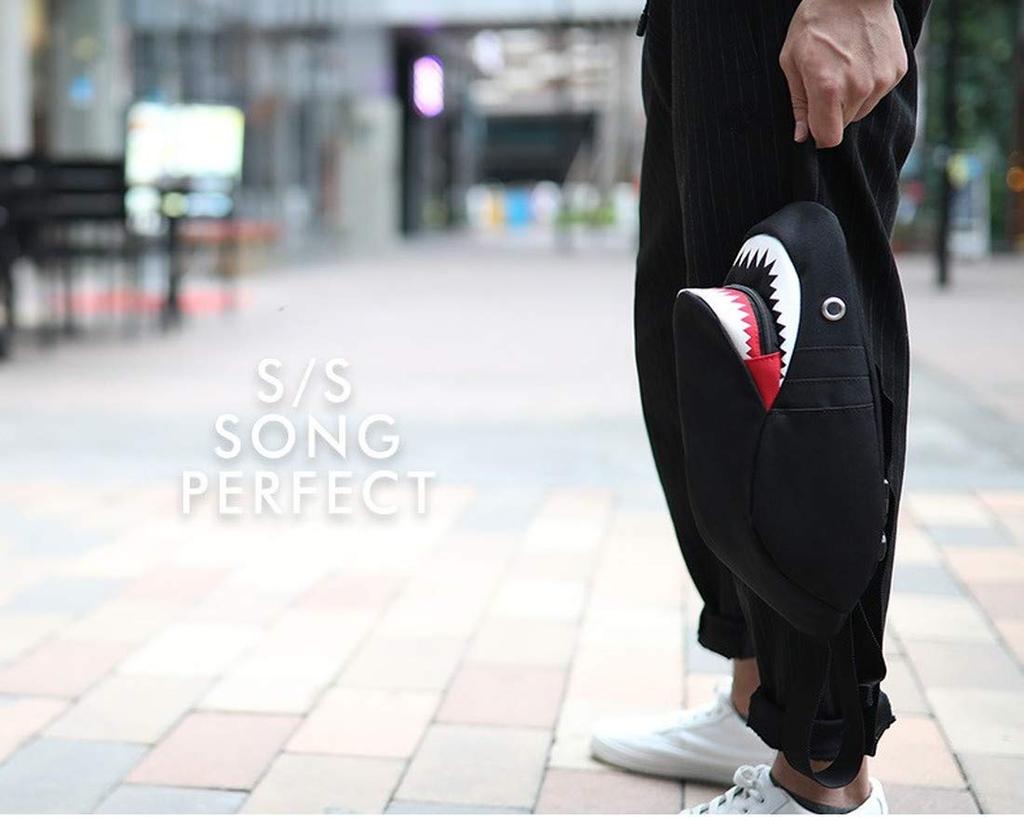 Happykoko Hai-Design Umhängetasche mit USB Leuchtende Tasche, Ein-Schulter-Port, Design, Herren