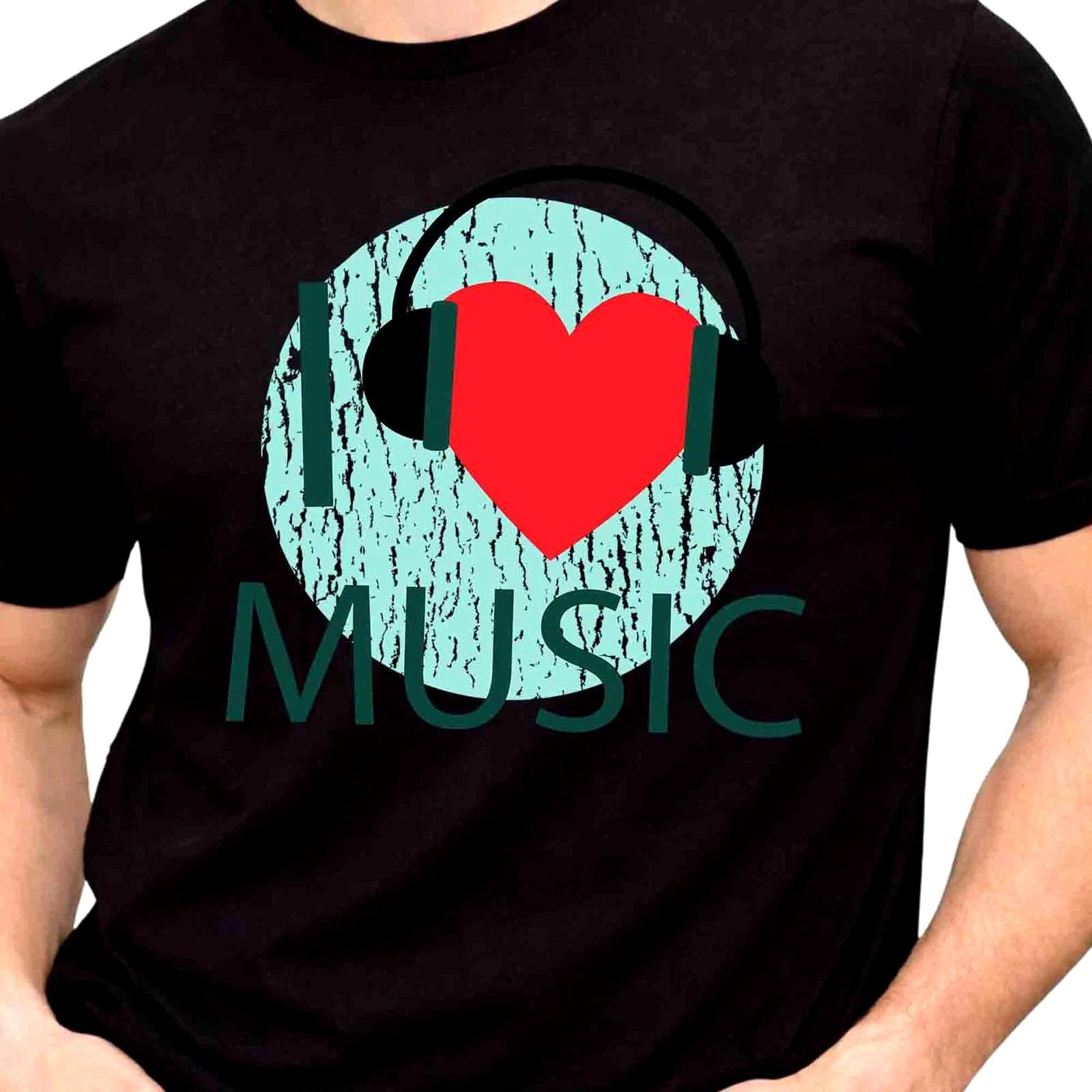 Music Headphones Heart Graphic T-Shirt DJ Lover Retro Tee Beat Audio Gift XXXL