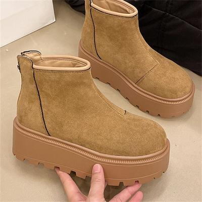 2025 Winter Frosted Soft Leather Muffin Thick-soled Foreign Gas Small Short Boots Children's Velvet Snow Boots Rear Zipper Martin Boots