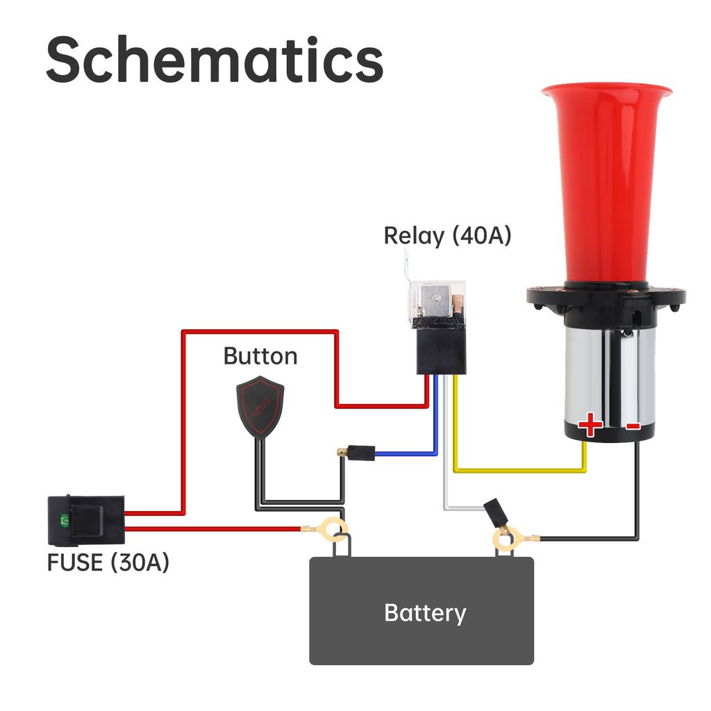 12V 110dB Super Loud OOGA Vintage Classic Air Horn Complete Kit with Button Wiring Harness Wear-resistant for Car Motorcycle Truck