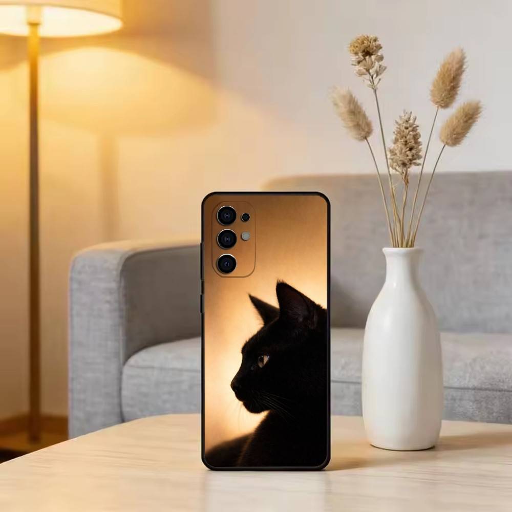 Black cat Phone Case Black Silicone Soft For Samsung S25,S24,S21,S22,S23,S30,Ultra,S20,Plus,Fe,Lite