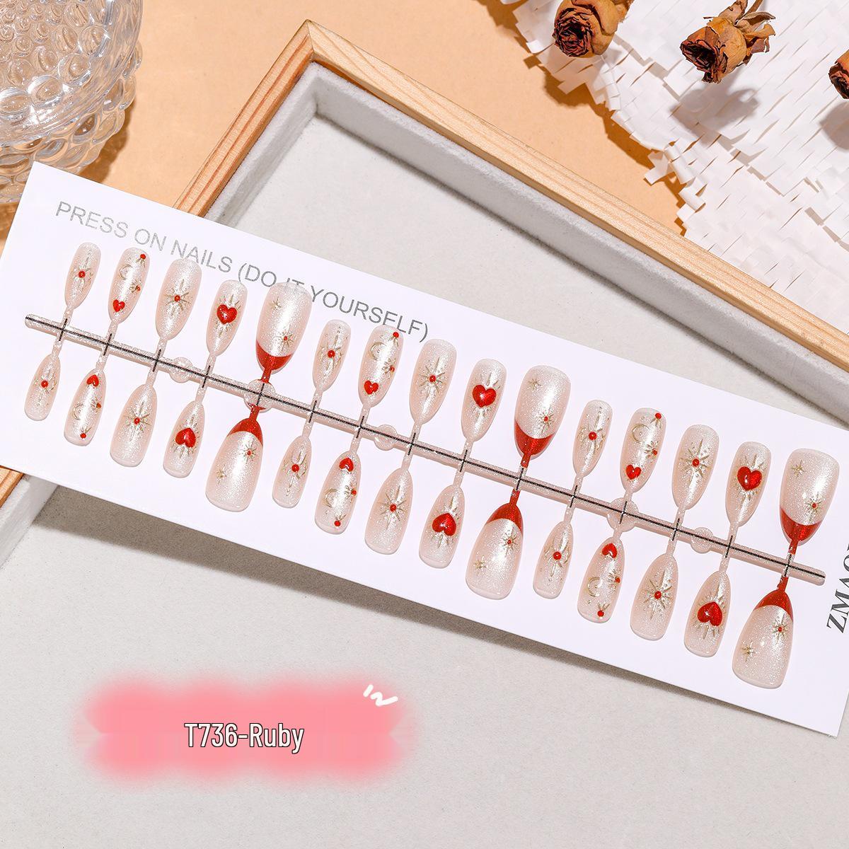 

Red Heart Gem Short Almond Baroque Cat Eye Nail Stickers M Full Strip