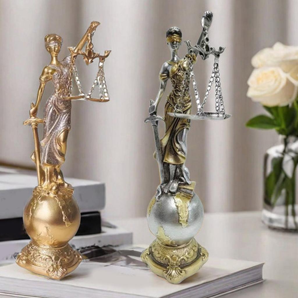 Blind Law Goddess Statue Resins Lady Justice Sculpture with Scale Greek Roman Fairness Figurine Ornament Gift for Lawyer