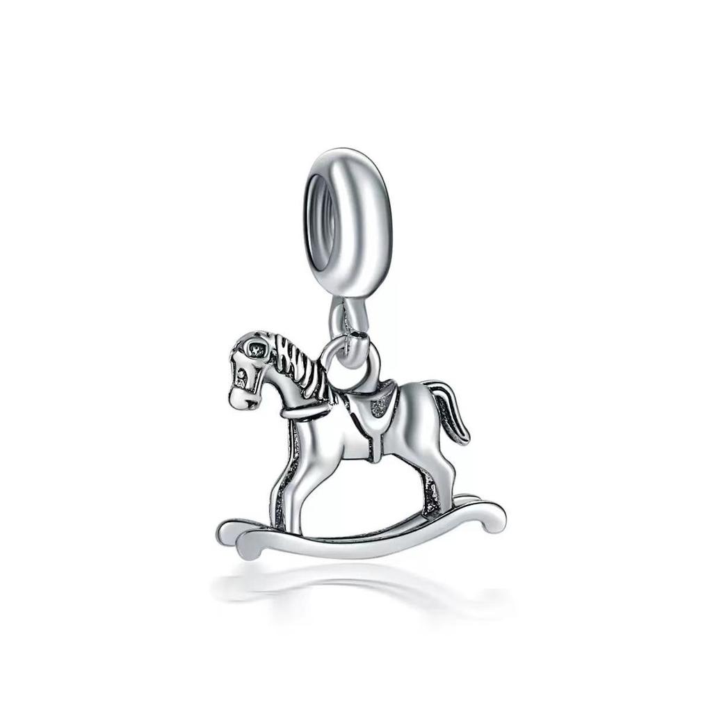 Pandora Alloy Drip Heart Beaded Bracelet: Rocking Horse & Bird Charms