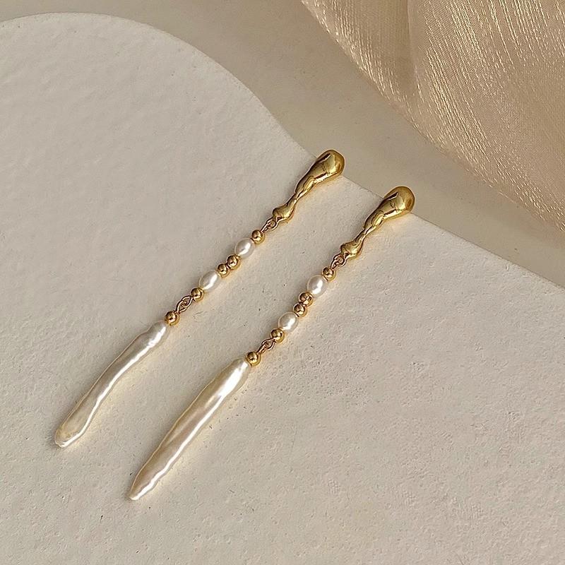 New Arrival 100% Natural Freshwater Pearl 14K Gold Filled Ladies Tassels Stud Earrings  For Women Anti Allergy