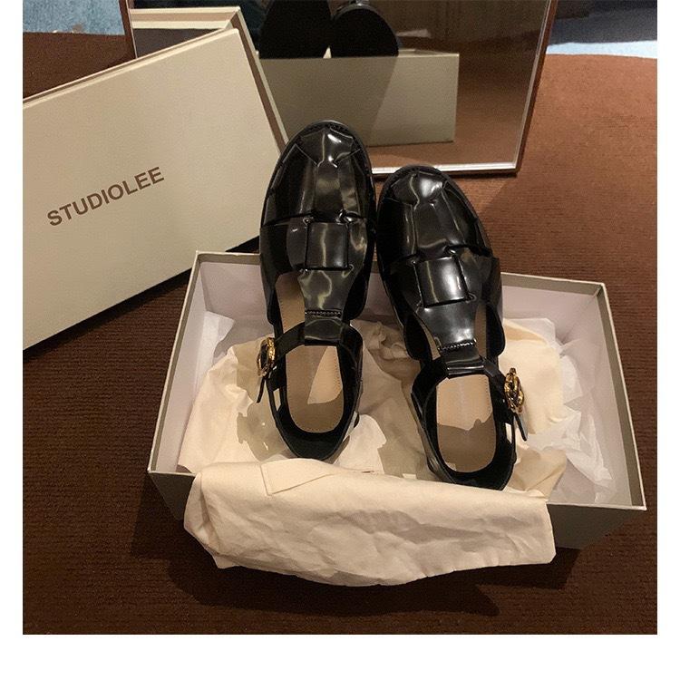 Sheepskin Version~ Korean Leather Woven Flat-bottomed Roman Sandals Women's Summer New Bag Head Back Strap Women's Cool Slippers