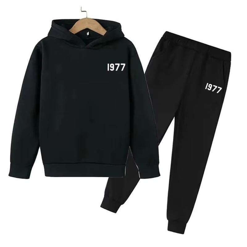 Fashion Casual 1977 Boys Girls 2 Piece Sets Tracksuit Kids Hooded Sports Suit Children Hoodies Sweatshirt Top+Pants Streetwear