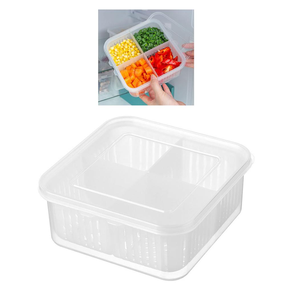 Abtropfbehälter für Obst 4 Fächer Kühlschrank Organizer Box mit Deckel für Ingwer Knoblauch Gemüse