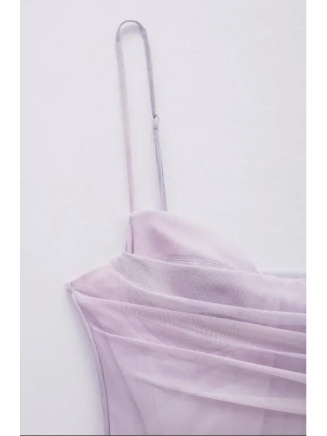 2024 Summer Lavender Pleated Tulle Slim Suspender Dress