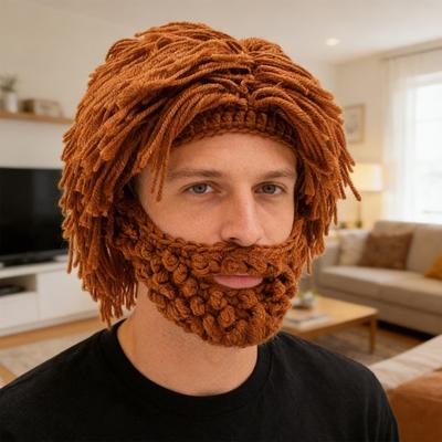 Wollmütze mit abnehmbarem Bart Warm Bequem Punk-Stil Mütze Halloween Weihnachtsfeiern Cosplay Zubehör