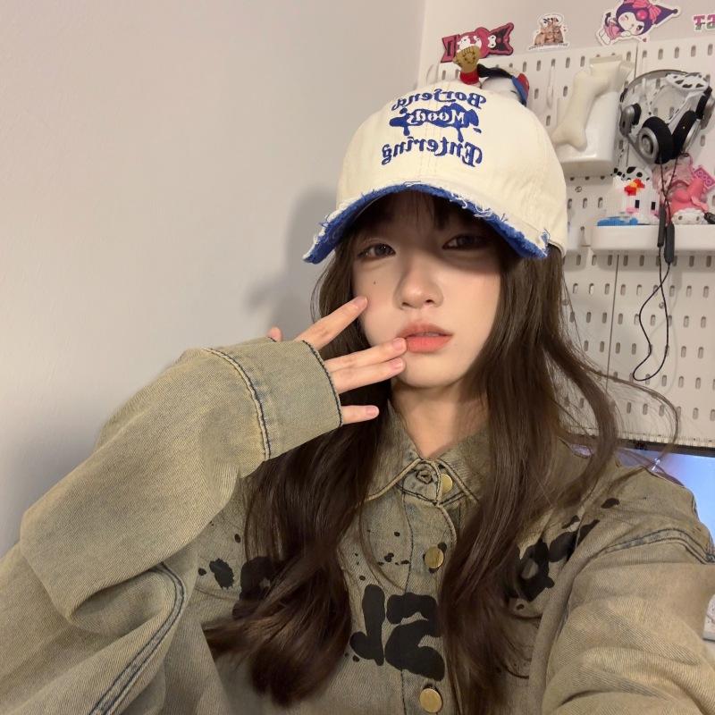 

New retro ripped baseball cap, children s big head circumference, versatile face, small sunshade, sun protection cap, male tide Adjustable