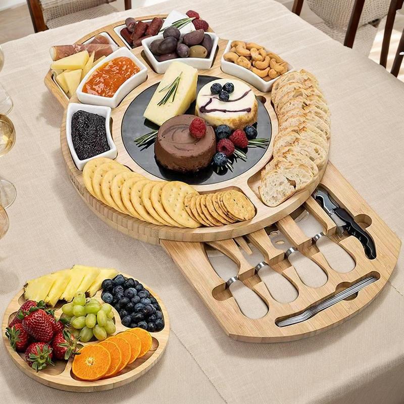 Charcuterie Board Set Wood Large Cheese Board For Charcuterie Built-in Drawer Serving Tray Food Container For Kitchen Home Yard