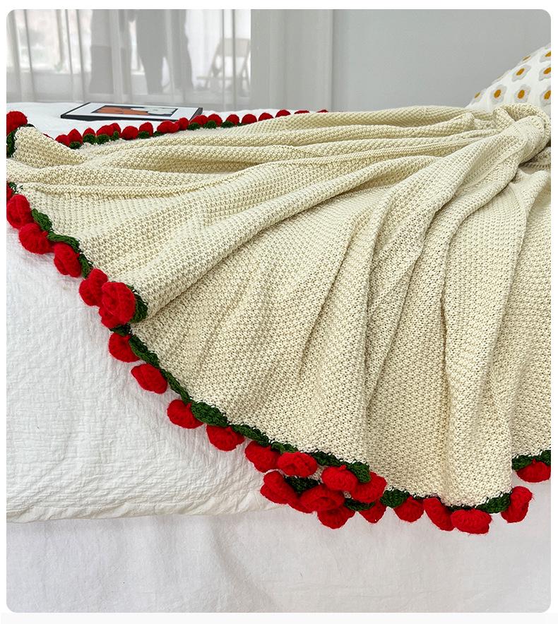 Handmade Rose and Lily Crochet Flower Blanket - Acrylic Yarn