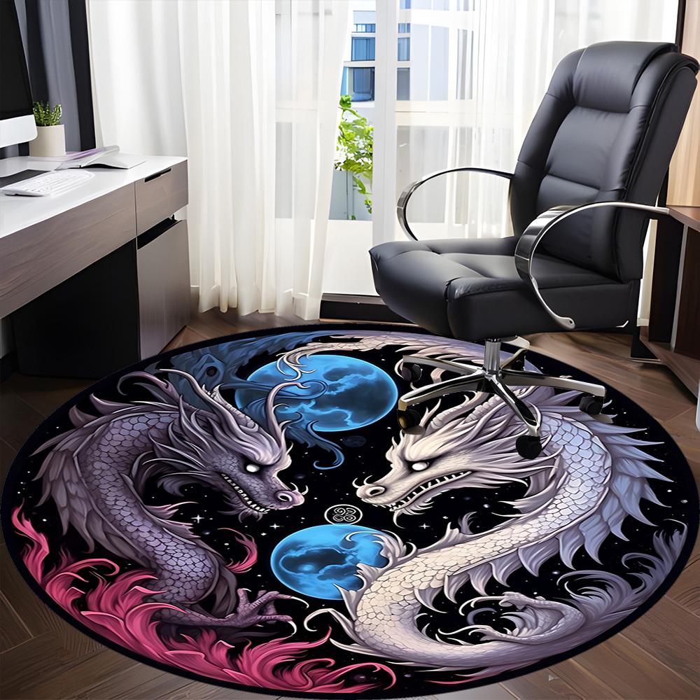 1pc Dragon Yin Yang Chair Carpet for Office, Round Non Slip Durable Large Size Office Carpet, Suitable for Office